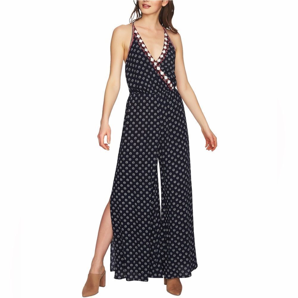 1. State Navy and White Patterned Jumpsuit